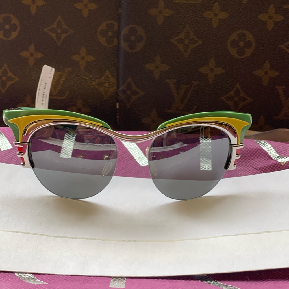 Authentic Prada Green/Yellow Acetate Frame Hot Rod Sunglasses.